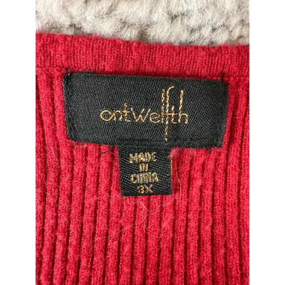 On twelfth Plus Size 3X Ribbed Polka Dot Square Neck Blouse Red Long Sleeve Top - Picture 6 of 10